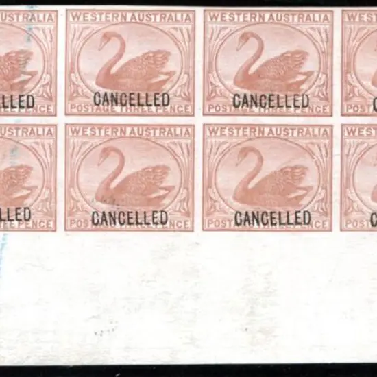 1871/73 3d brown swan in proof corner block of 10 ...