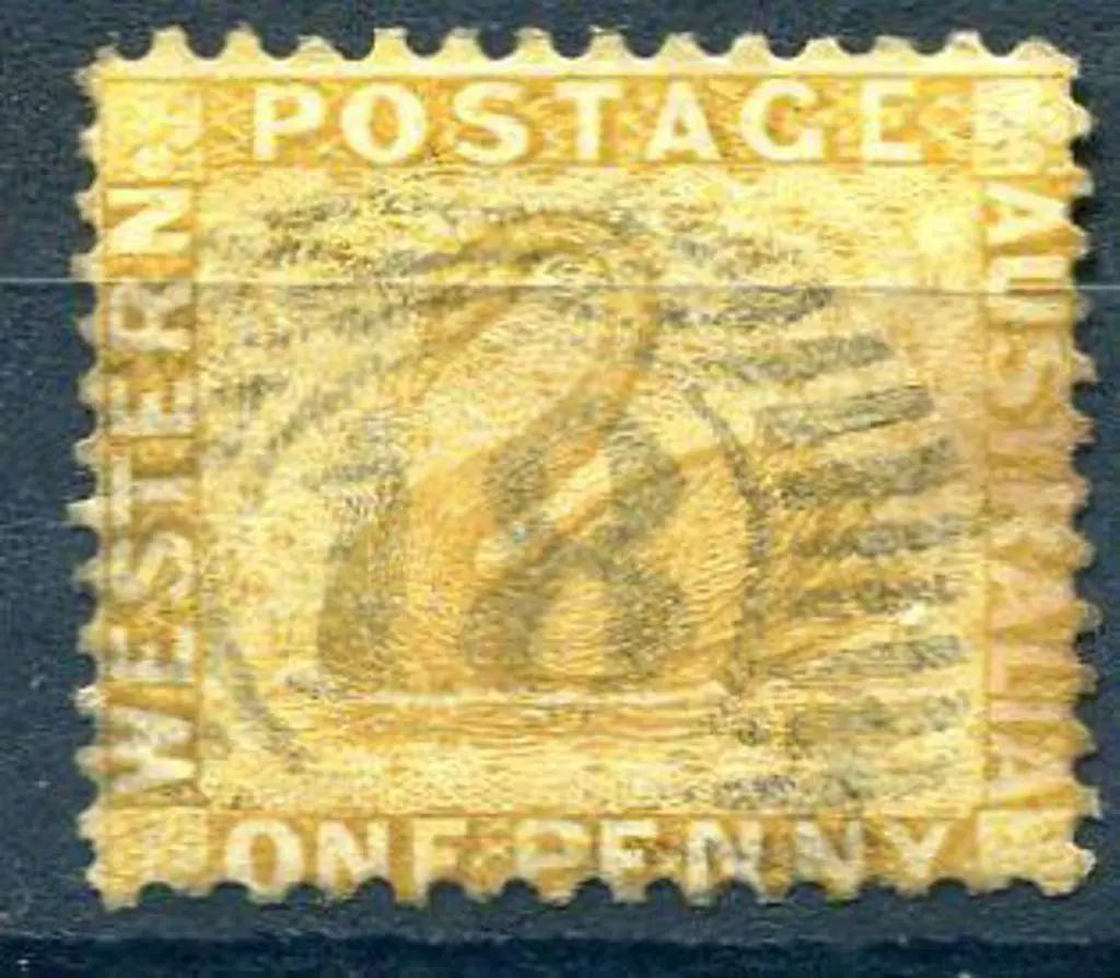 1883 1d yellow-ochre swan, perf. 12x14, fine used ... Image 1++