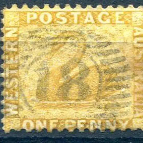1883 1d yellow-ochre swan, perf. 12x14, fine used ...
