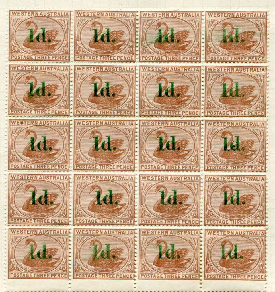 1885 "1d." surcharge in green on 3d cinnamon block ... Image 1++