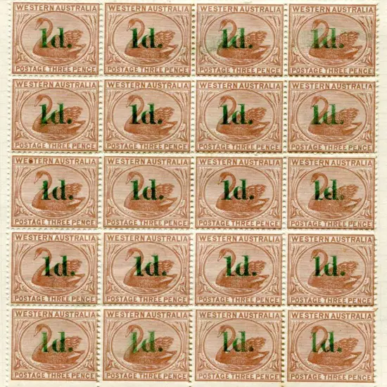 1885 "1d." surcharge in green on 3d cinnamon block ...