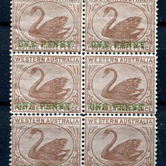1893 "One Penny" surcharge in green on 3d brown in ...