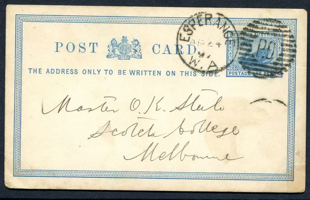 1897 (24th Apr) 1d blue swan Postcard (PC 2) with ... Image 1++