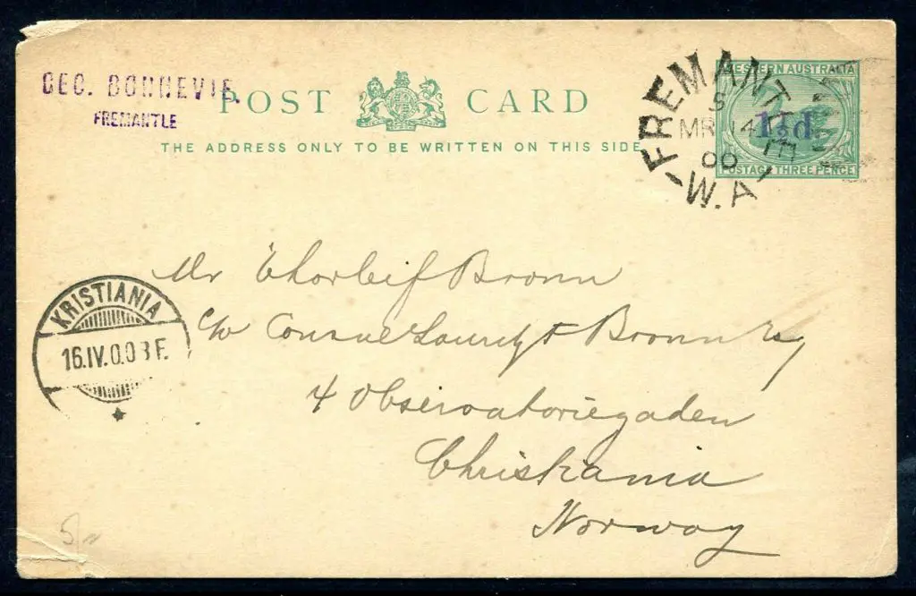 1900 (14th Mar) 3d green swan Postcard (PC5) with ... Image 1++