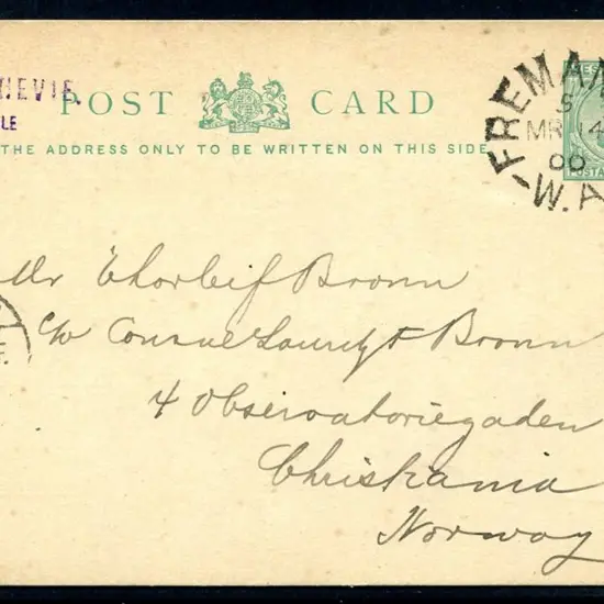 1900 (14th Mar) 3d green swan Postcard (PC5) with ...