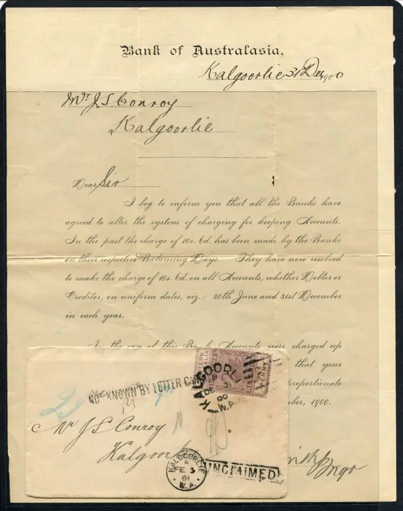 1900 (31st Dec) unclaimed local Kalgoorlie cover ... Image 1++