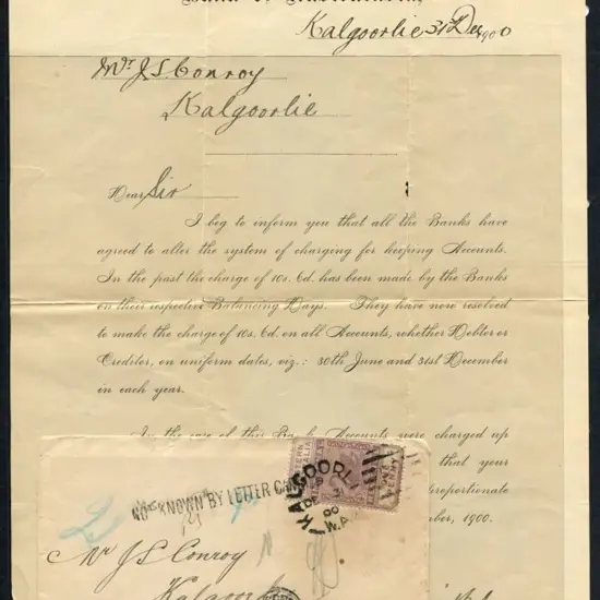 1900 (31st Dec) unclaimed local Kalgoorlie cover ...