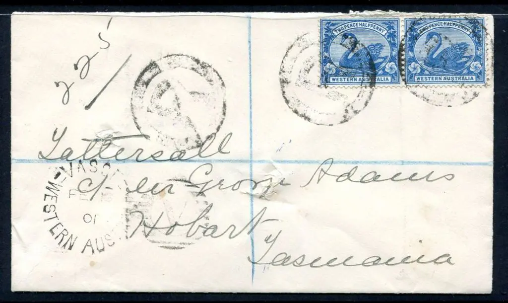 1901 (1st Feb) Registered cover with 2½d swan pair ... Image 1++