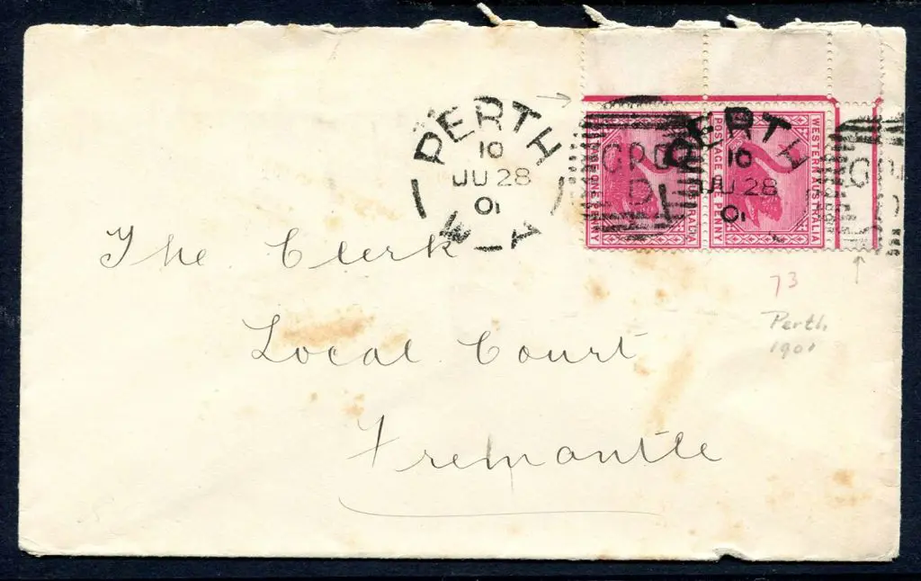 1901 (28th July) 1d swan pair with selvedge tied ... Image 1++