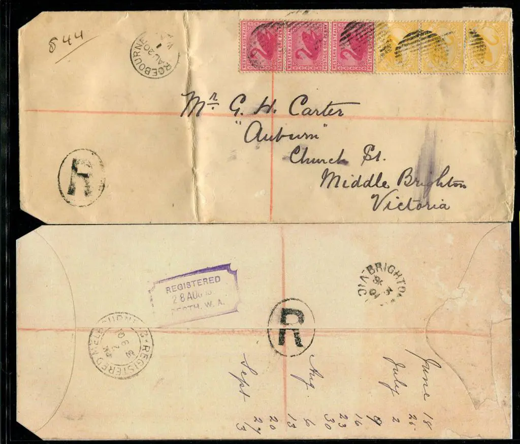 1901 (20th Aug) Roebourne to Victoria Regd cover ... Image 1++
