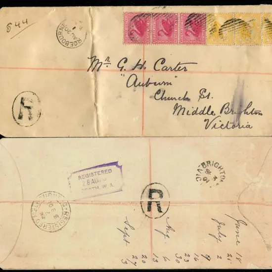 1901 (20th Aug) Roebourne to Victoria Regd cover ...