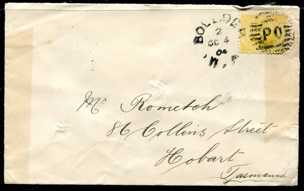1904 (4th Oct) Boulder to Hobart cover with 2d ... Image 1++