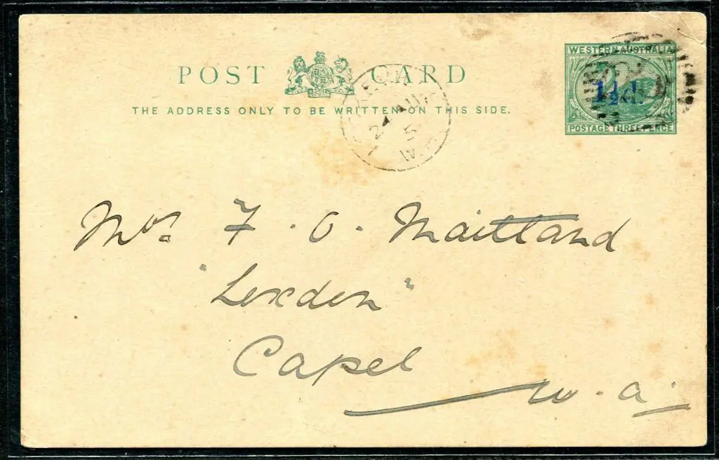 1905 1½d on 3d blue green swan Postcard with ... Image 1++