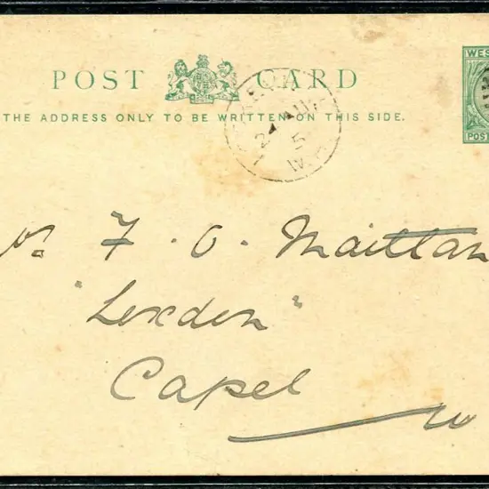 1905 1½d on 3d blue green swan Postcard with ...