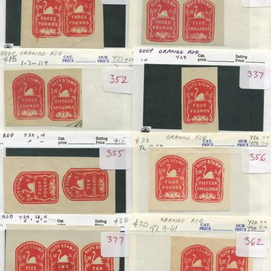 1905 Revenue Duty stamps (tombstones) on small ...