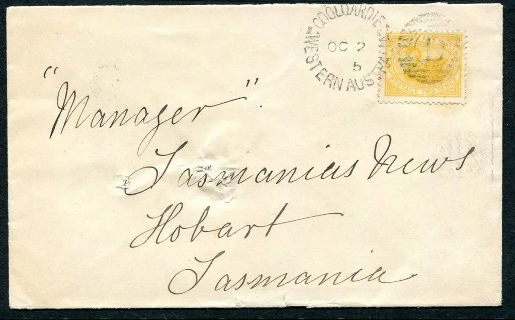 1905 (2nd Oct) Coolgardie to Hobart Tatts cover ... Image 1++