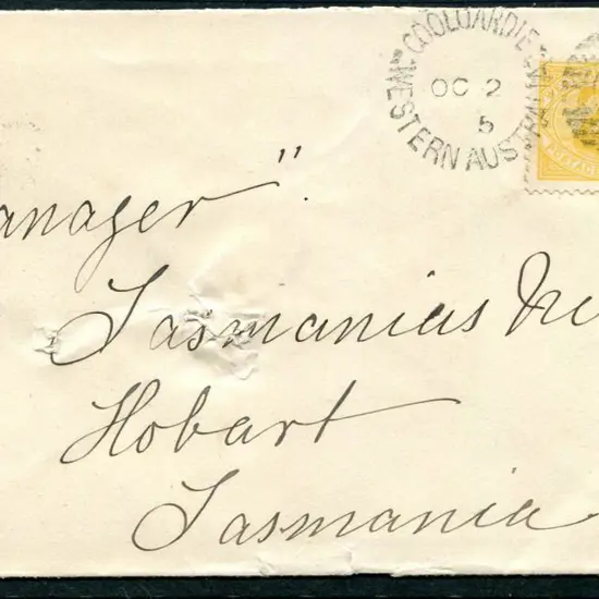1905 (2nd Oct) Coolgardie to Hobart Tatts cover ...