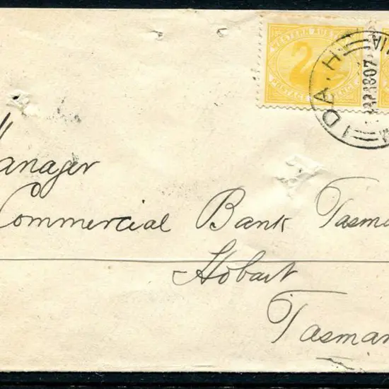 1907 (14th Apr) 2d yellow swans x 2 on Hobart ...