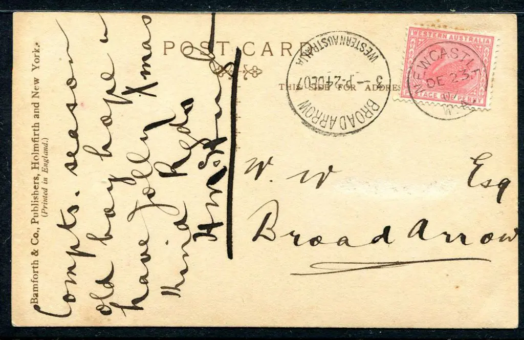 1907 (24th Dec) Postcard to Broad Arrow with ... Image 1++