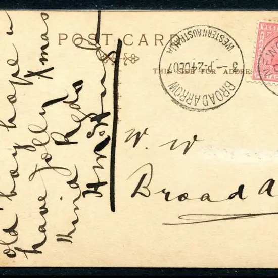1907 (24th Dec) Postcard to Broad Arrow with ...