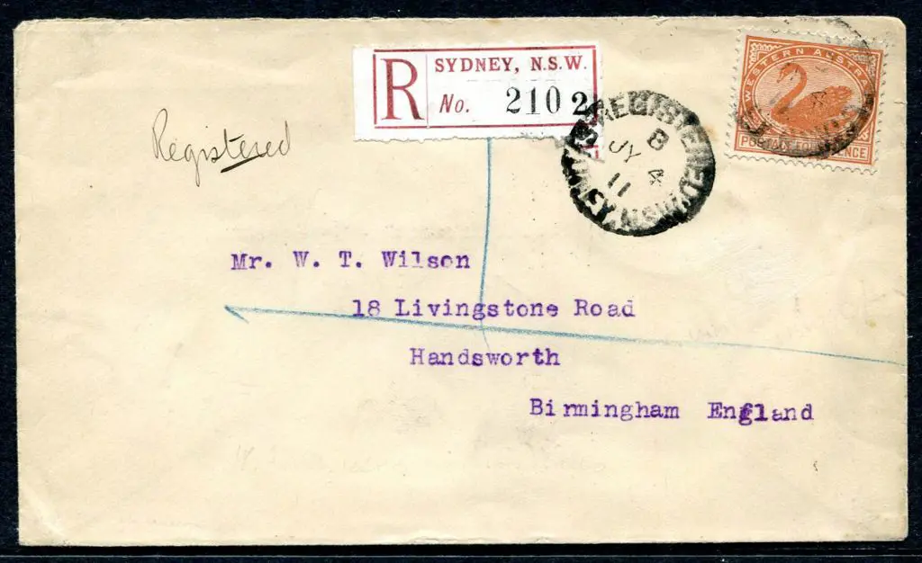 1911 (4th July) 4d swan used on Sydney Reg cover ... Image 1++