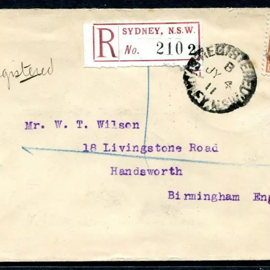 1911 (4th July) 4d swan used on Sydney Reg cover ...