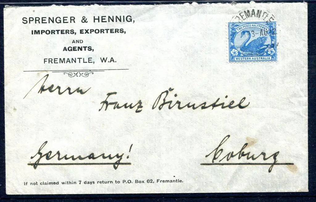 1912 (3rd Aug) "Sprengel & Hennig Importers, ... Image 1++