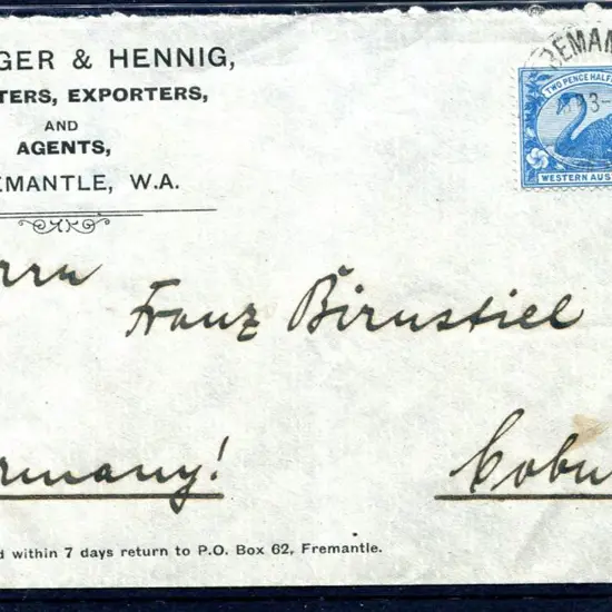 1912 (3rd Aug) "Sprengel & Hennig Importers, ...