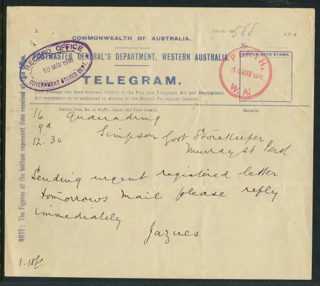 1916 (10th May) Postmaster General's Dept, WA ... Image 1++