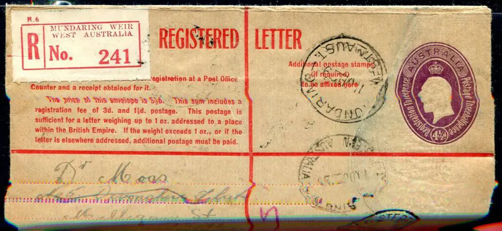 1919 (11th Jun) KGV 4½d Registered Letter (RE21) ... Image 1++