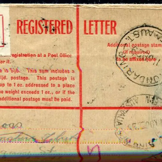 1919 (11th Jun) KGV 4½d Registered Letter (RE21) ...