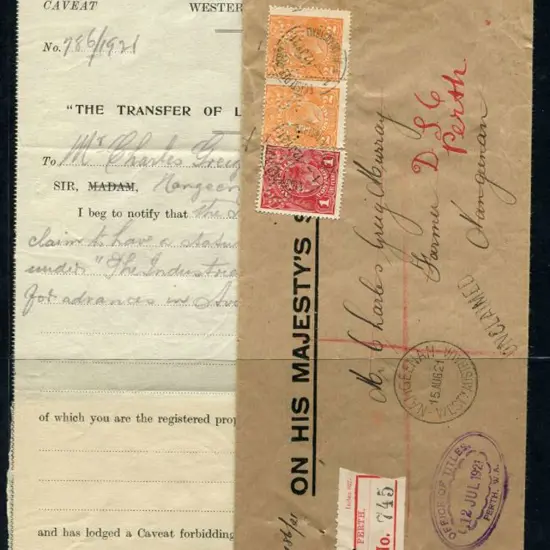 1921 (12th July) OHMS Perth registered long env to ...