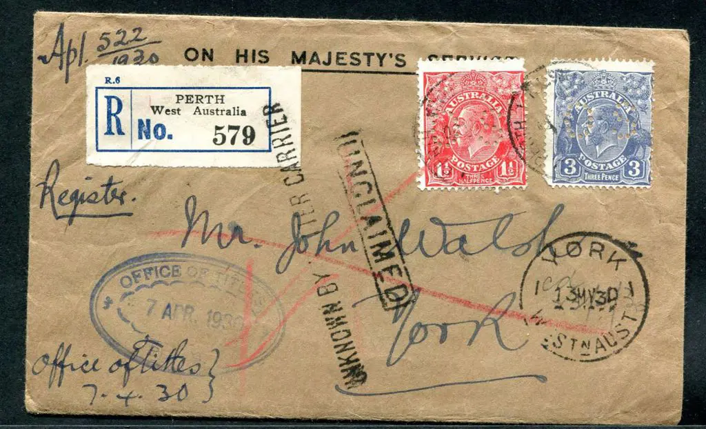 1930 (7th April) OHMS env with 1½d & 3d KGV ... Image 1++
