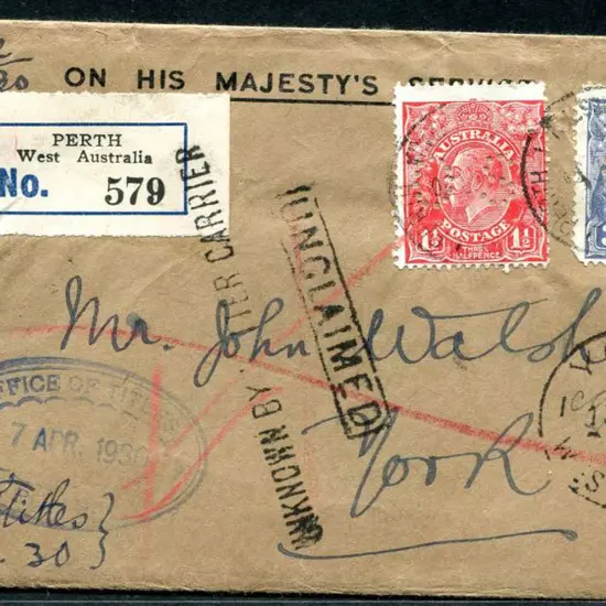 1930 (7th April) OHMS env with 1½d & 3d KGV ...