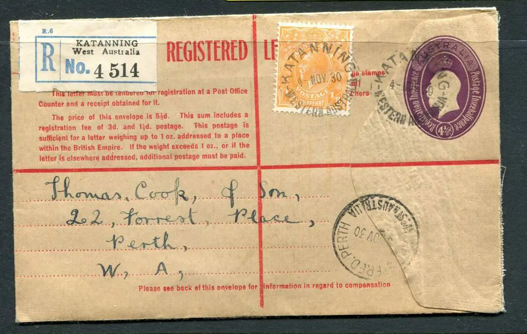 1930 (4th Nov) 4½d KGV Registered Env with ... Image 1++