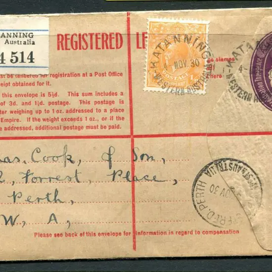 1930 (4th Nov) 4½d KGV Registered Env with ...