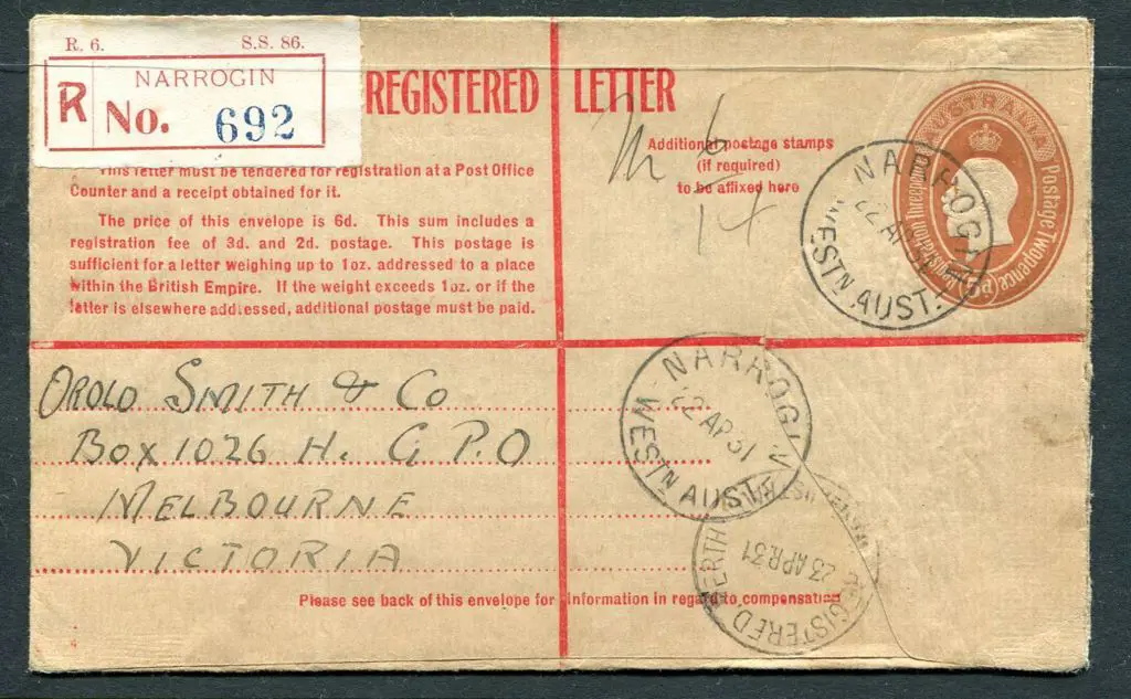 1931 (22nd Apr) 5d KGV Registered Env addressed to ... Image 1++