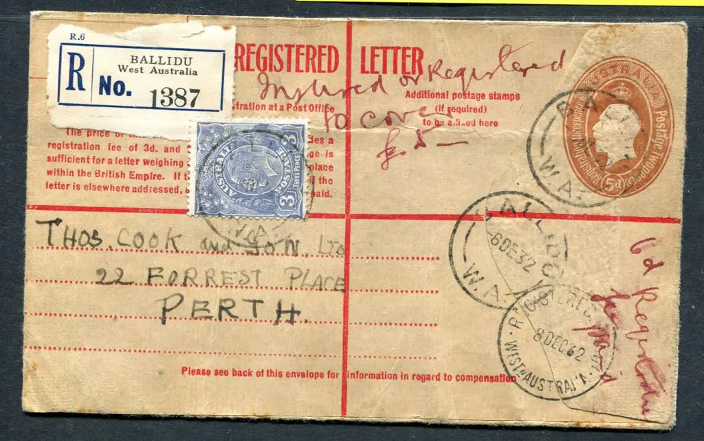 1932 (6th Dec) 5d KGV Registered Env with ... Image 1++