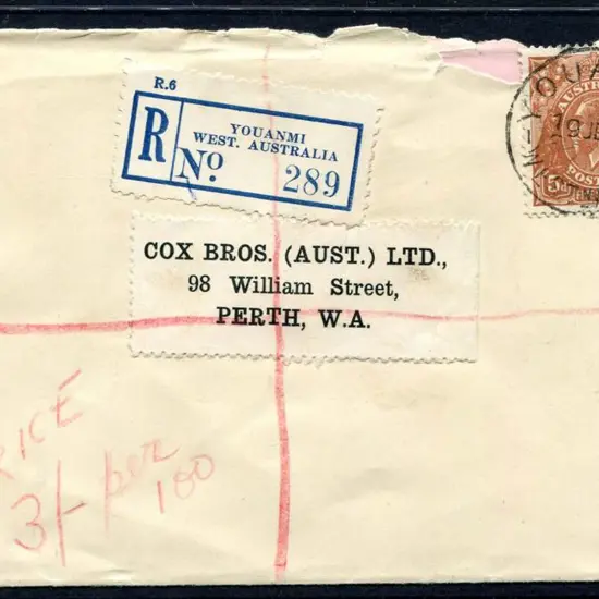 1937 (19th June) 5d KGV tied to Perth addressed ...