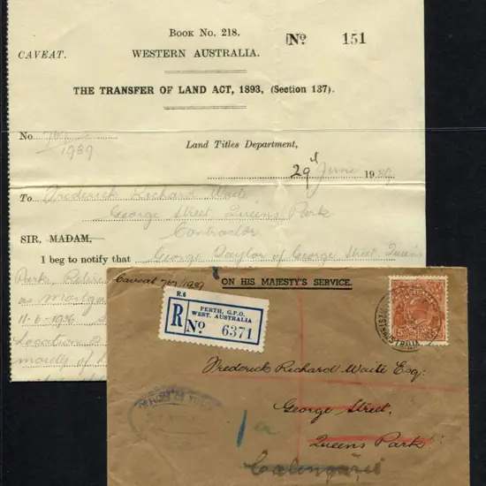1939 (29th June) 5d KGV perfined WA on Perth GPO ...