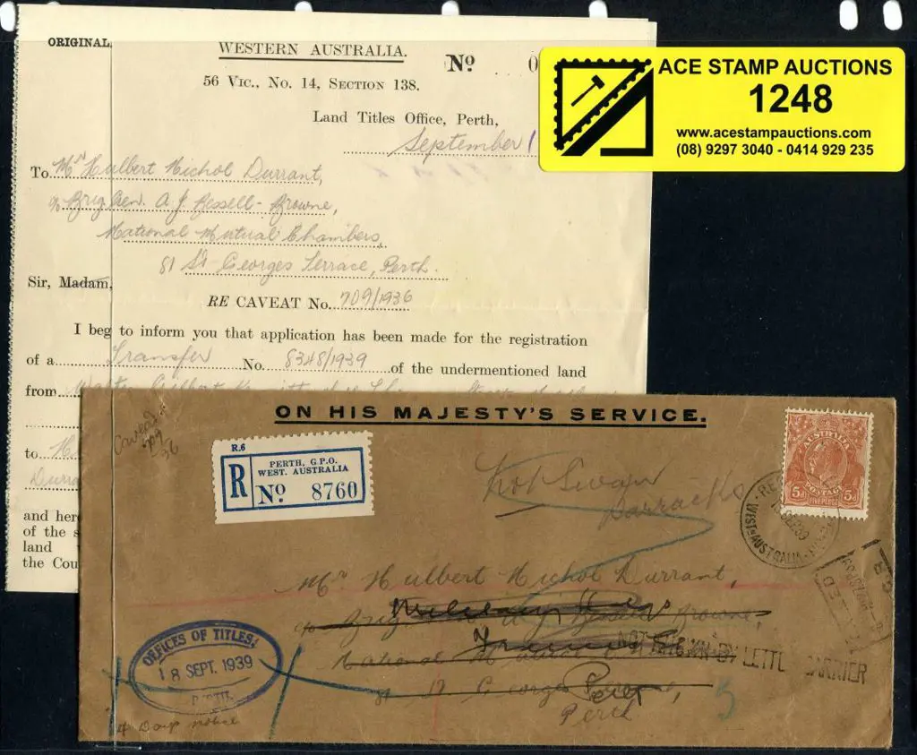 1939 (18th Sept) 5d KGV perfined WA on Perth GPO ... Image 1++