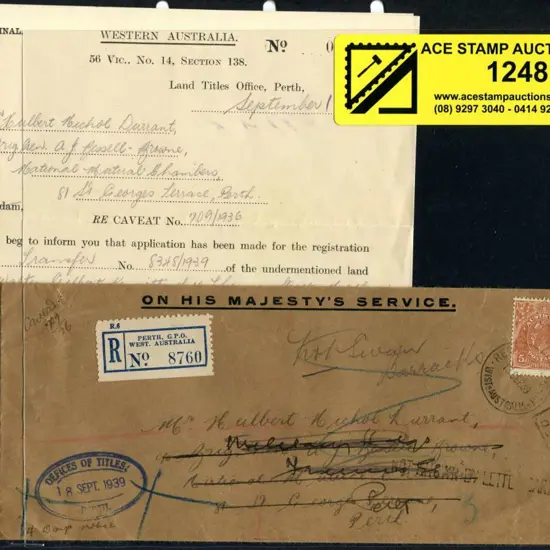 1939 (18th Sept) 5d KGV perfined WA on Perth GPO ...
