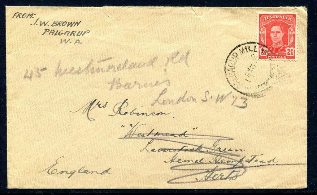 1942 (18th Aug) 2½d KGVI tied by Palgarup Mill A26 ... Image 1++