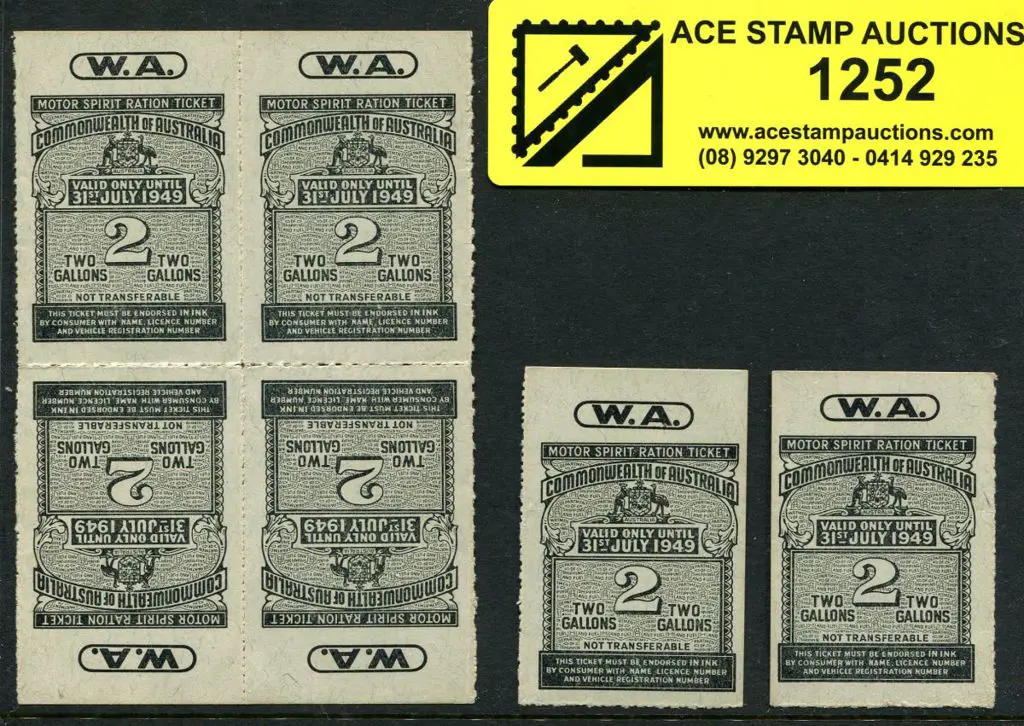 1949 Motor Spirit Ration ticket block of 4 & 2 ... Image 1++