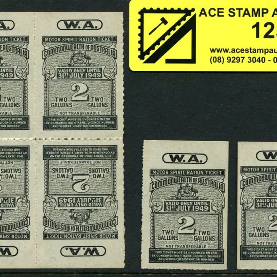 1949 Motor Spirit Ration ticket block of 4 & 2 ...