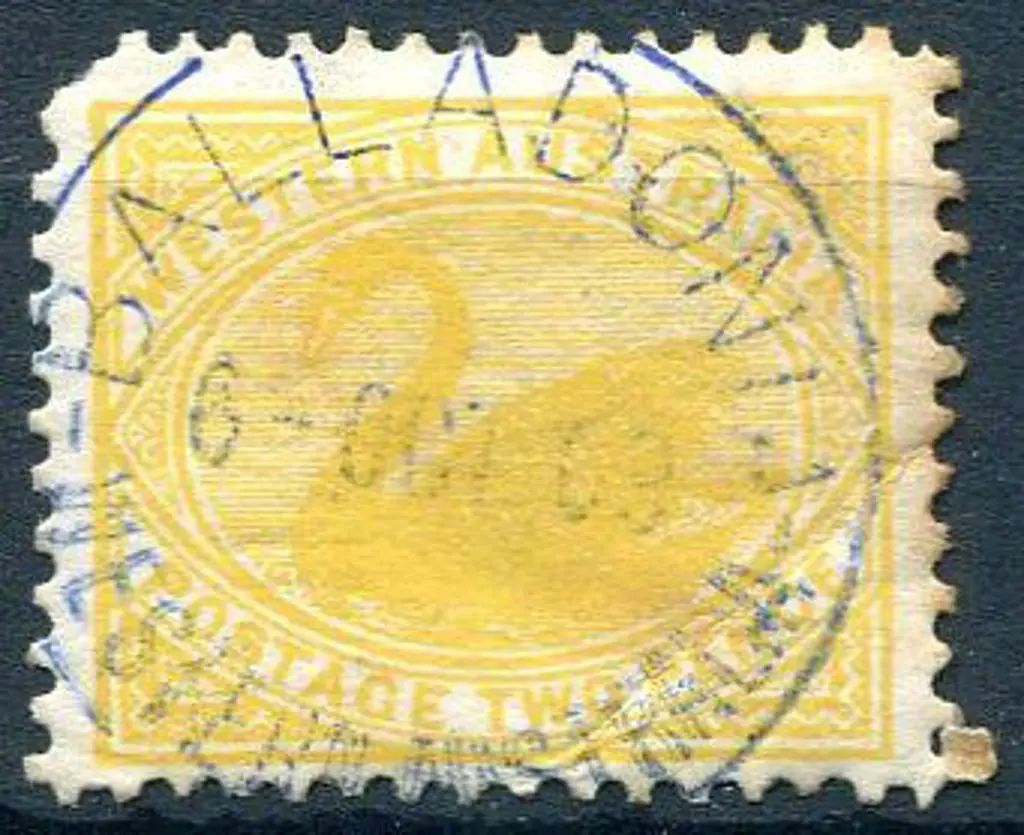 Balladonia A25 in blue ink on 2d yellow swan dated ... Image 1++