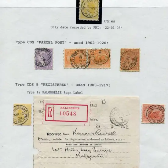 Kalgoorlie 1903 Paid Pd 3 (1), Parcel Post cds's ...