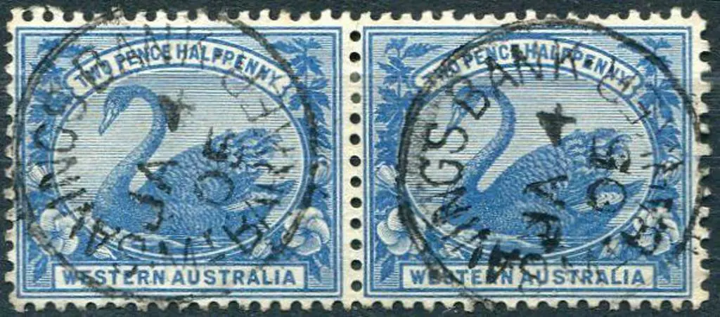 Mt Barker Savings Bank Sbi on 2½d blue swans pair. ... Image 1++