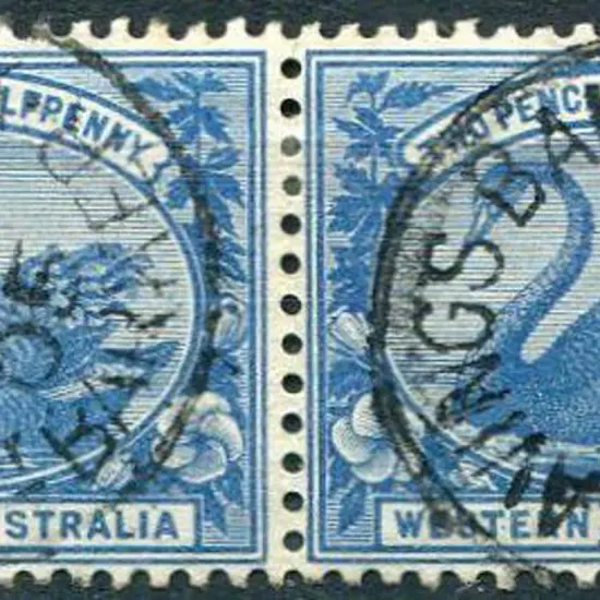 Mt Barker Savings Bank Sbi on 2½d blue swans pair. ...