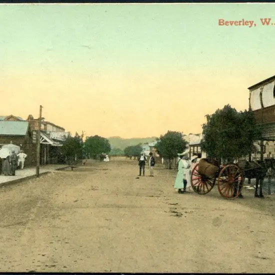 "Beverley, WA" coloured card addressed ...